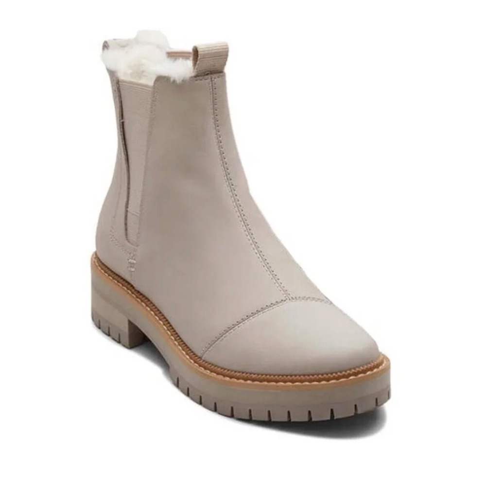 TOMS Dakota Leather Faux Fur Lined Chelsea Lug Sole‎ Boots Womens 11